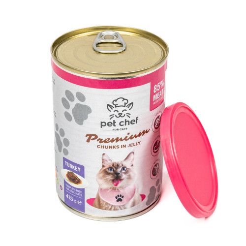 Вологий корм для дорослих котів Pet Chef шматочки в желе з індичкою 1000 г