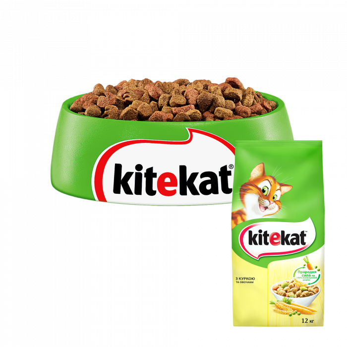 Сухий корм для котів  Kitekat з куркою та овочами 12 кг