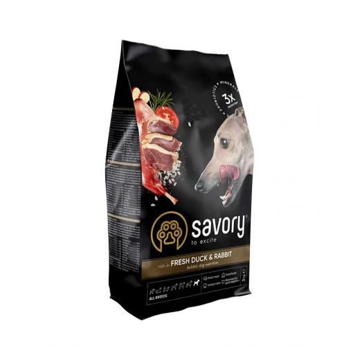 Сухий корм Savory для собак усіх порід зі свіжою качкою й кроликом