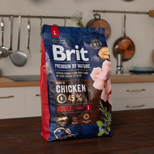 Сухий корм Brit Premium Dog Adult L для дорослих собак великих порід з куркою 3 кг