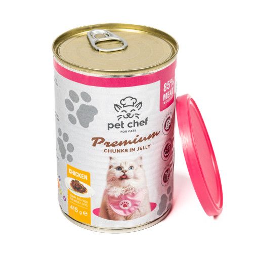 Вологий корм для дорослих котів Pet Chef шматочки в желе з куркою 1000 г