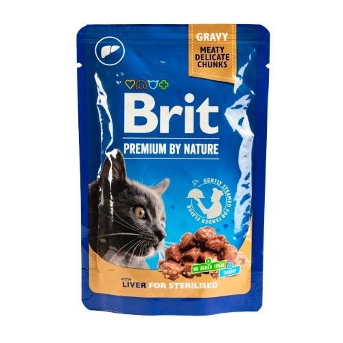 Вологий корм Brit Premium Cat pouch для стерилізованих котів печінка 100 г