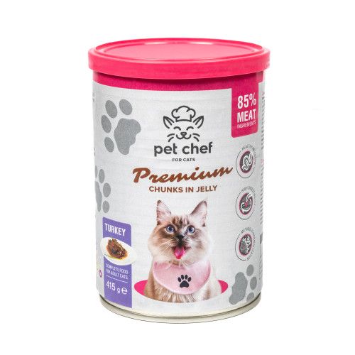Вологий корм для дорослих котів Pet Chef шматочки в желе з індичкою 1000 г