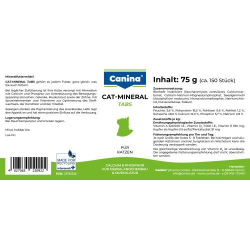 Вітаміни Canina Cat-Mineral Tabs для котів полівітамінний комплекс 75 г (150 табл)