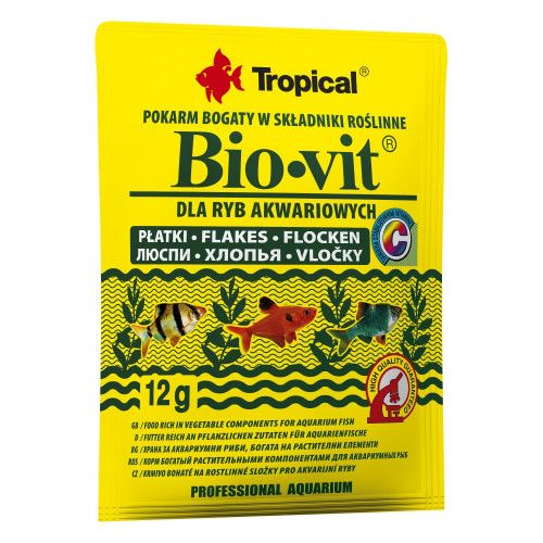 Сухий корм Tropical Bio-Vit для травоїдних акваріумних риб 12 г (пластівці)