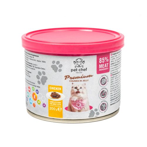 Корм влажный для взрослых кошек Pet Chef кусочки в желе с курицей