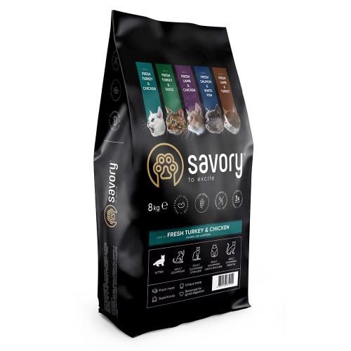 Сухой корм Savory для котят всех пород со свежей индейкой и курицей