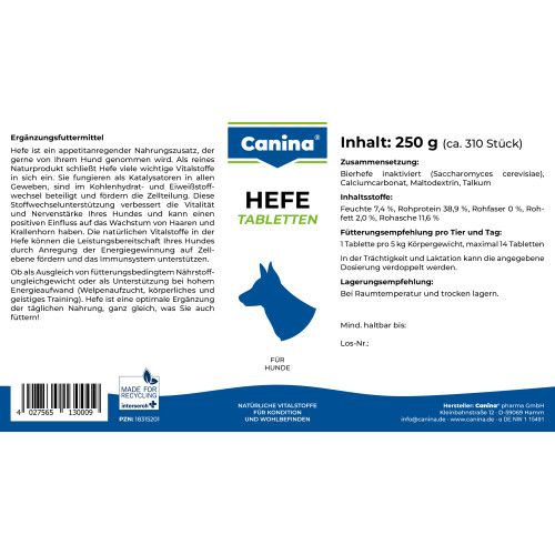Вітаміни Canina Hefe для собак дріжджові таблетки з ензимами 250 г (310 табл)