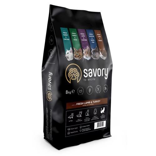 Сухий корм Savory для котів з чутливим травленням зі свіжим ягням та індичкою