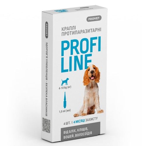 Краплі Provet Profiline для собак 4-10 кг 4 піпетки по 1,0 мл (інсектоакарицид)