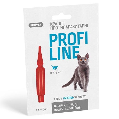 Краплі Provet Profiline для котів до 4 кг 1 піпетка 0,5 мл (інсектоакарицид)