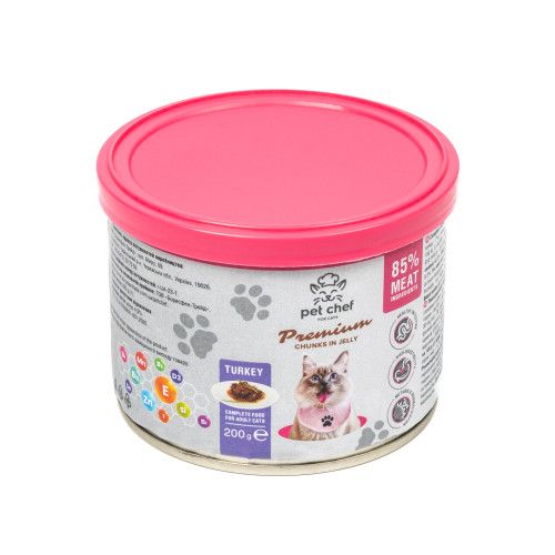 Корм влажный для взрослых кошек Pet Chef кусочки в желе с индейкой 200 г