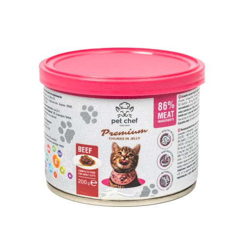 Корм влажный для взрослых кошек Pet Chef кусочки в желе с говядиной