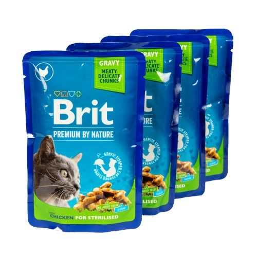 Набір паучів "3+1" для стерилізованих котів Brit Premium Chicken Slices for Sterilised з куркою 4х100г