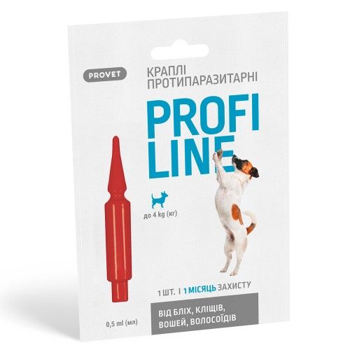 Краплі Provet Profiline для собак до 4 кг 1 піпетка 0,5 мл (інсектоакарицид)