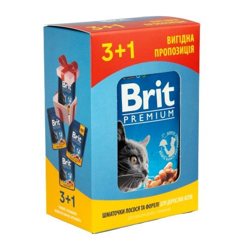 Набір паучів "3+1"  Brit Premium з лососем і фореллю 4 х 100г