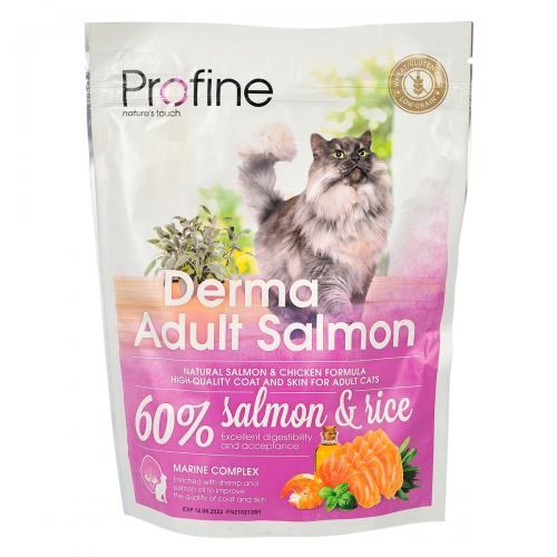 Сухий корм для котів Profine Derma для дорослих довгошерстих котів з лососем та рисом 300 г