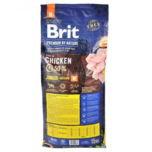 Сухий корм Brit Premium Dog Junior M для цуценят та юніорів середніх порід з куркою 1 кг