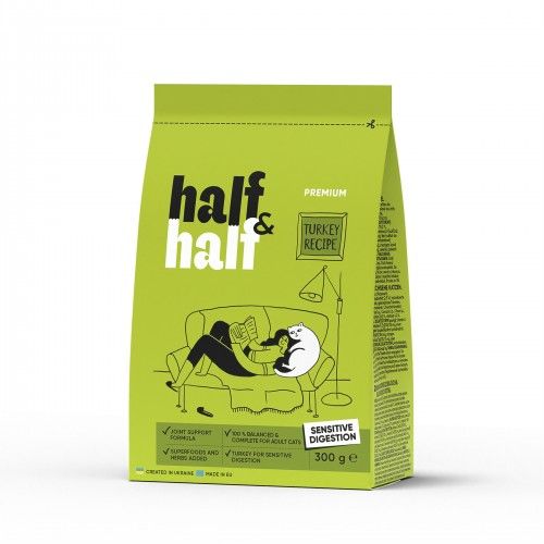 Сухий корм Half&Half для котів із чутливим травленням з індичкою