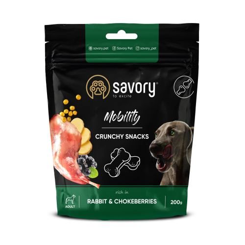 Хрустящие лакомства Savory для здоровья костей и суставов собак кролик и черноплодная рябина 200 г