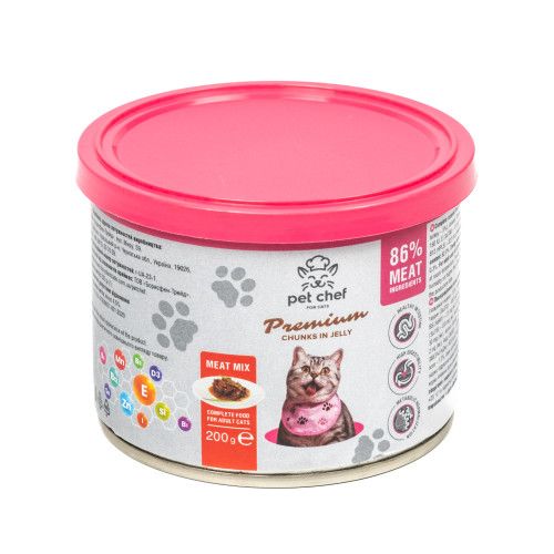 Корм влажный для взрослых кошек Pet Chef кусочки в желе Мясной микс