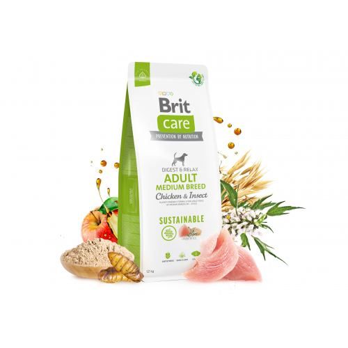 Сухий корм Brit Care Dog Sustainable Adult Medium Breed для собак середніх порід з куркою та комахами