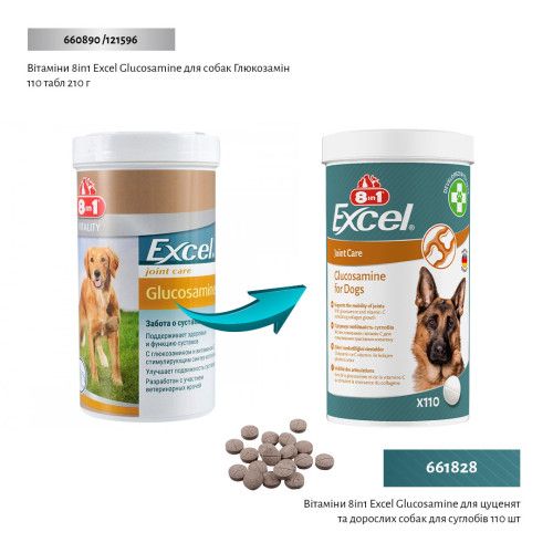 Вітаміни 8in1 Excel Glucosamine для цуценят та дорослих собак, для суглобів, 110 шт