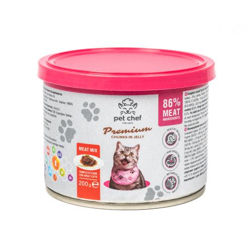 Корм влажный для взрослых кошек Pet Chef кусочки в желе Мясной микс