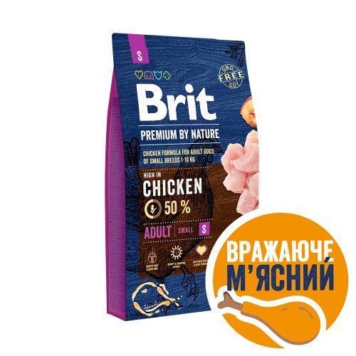 Сухий корм Brit Premium Dog Adult S для дорослих собак малих порід з куркою 1 кг