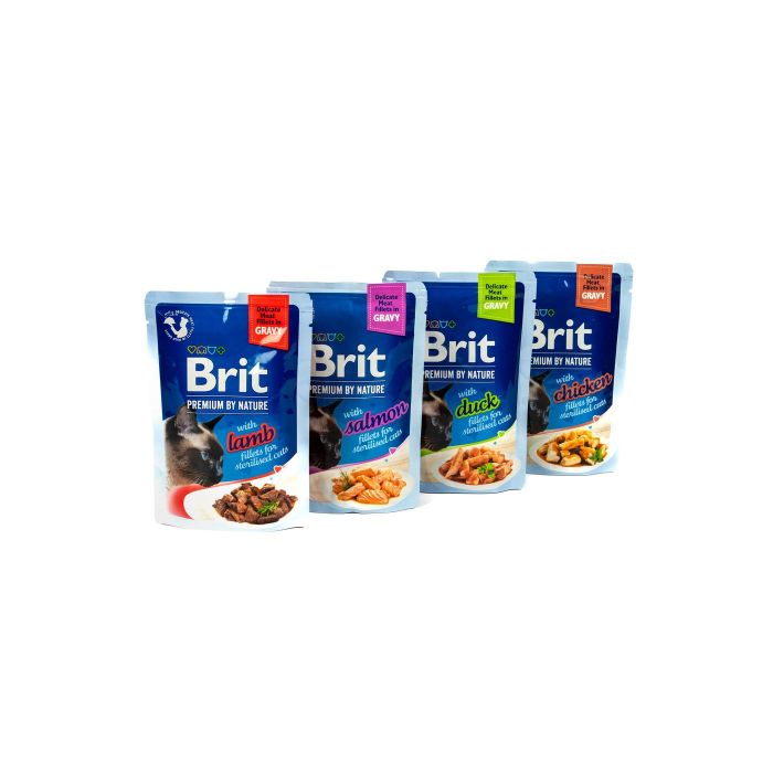 НАБІР Корм вологий Brit Premium Delicate Fillets in Gravy для котів 3+1