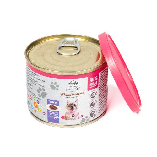 Корм влажный для взрослых кошек Pet Chef кусочки в желе с индейкой 200 г