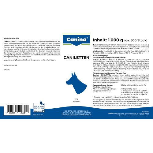 Вітаміни Canina Caniletten комплекс для дорослих собак 1000 г (500 табл)