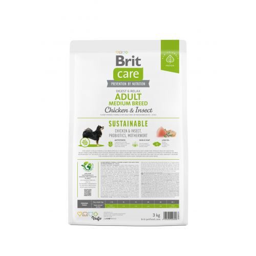 Сухий корм Brit Care Dog Sustainable Adult Medium Breed для собак середніх порід з куркою та комахами