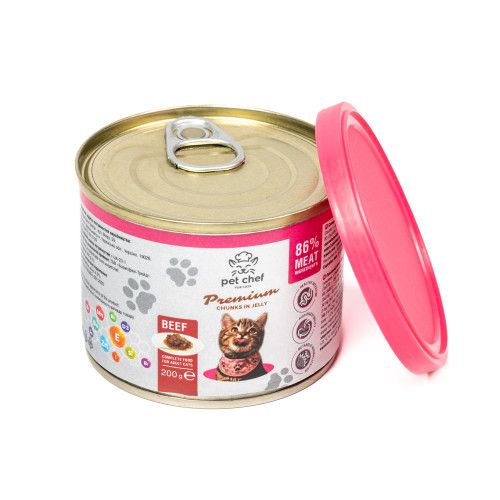Корм влажный для взрослых кошек Pet Chef кусочки в желе с говядиной