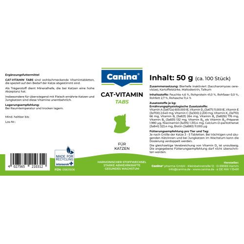 Витамины Canina Cat-Vitamin Tabs для кошек витаминный комплекс 50 г (100 табл)