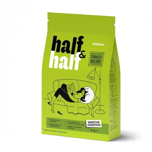 Сухий корм Half&Half для котів із чутливим травленням з індичкою
