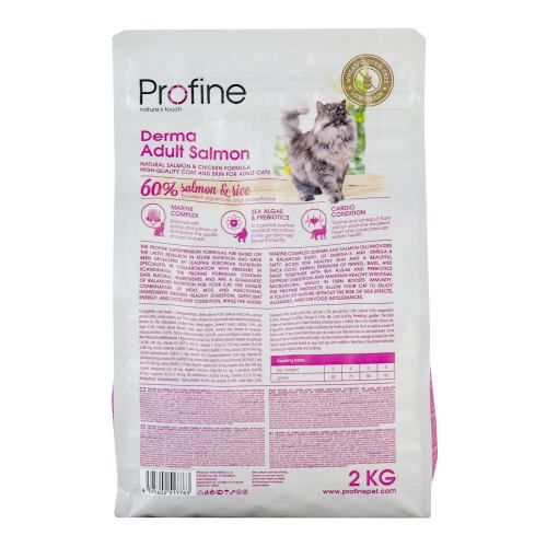 Сухий корм для котів Profine Derma для дорослих довгошерстих котів з лососем та рисом 2 кг