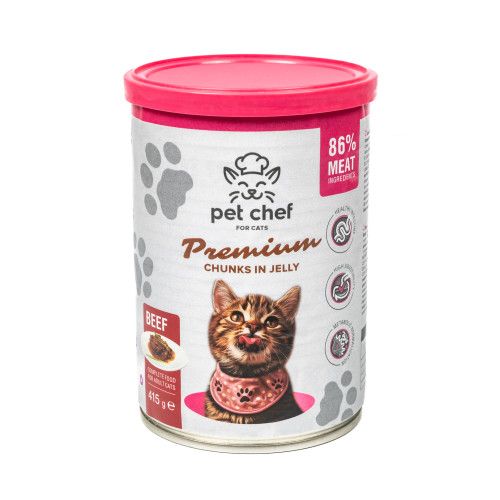 Вологий корм для дорослих котів Pet Chef шматочки в желе з яловичиною 1000 г