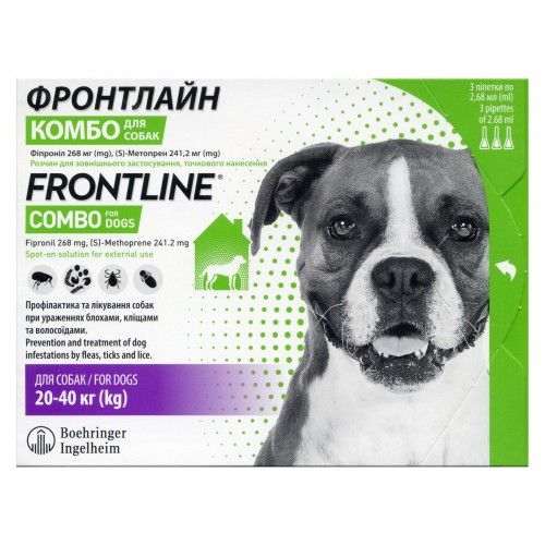 Краплі на холку Boehringer Ingelheim Frontline Combo для собак від 20 до 40 кг 3 піпетки