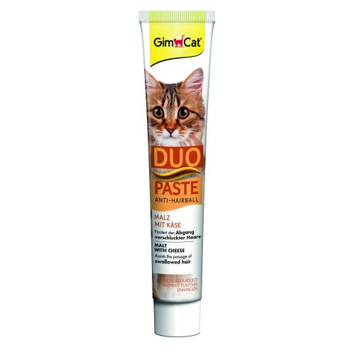 Паста для кошек с чувствительным пищеварением GimCat DUO PASTE Anti-hairboll malt with cheese мальт и сыр 50 г