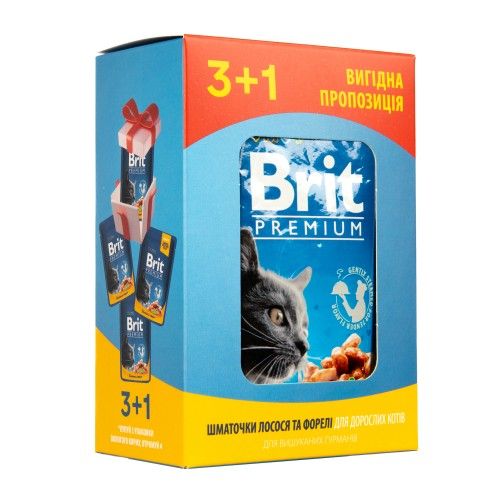 Набір паучів "3+1"  Brit Premium з лососем і фореллю 4 х 100г