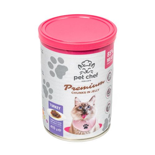 Вологий корм для дорослих котів Pet Chef шматочки в желе з індичкою 1000 г