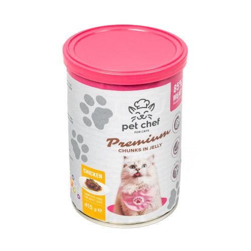 Вологий корм для дорослих котів Pet Chef шматочки в желе з куркою 1000 г