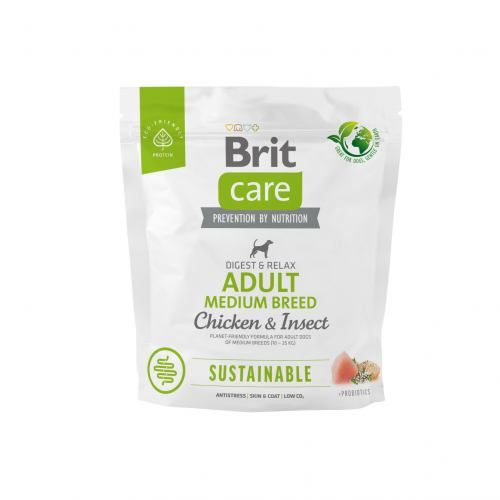 Сухий корм Brit Care Dog Sustainable Adult Medium Breed для собак середніх порід з куркою та комахами