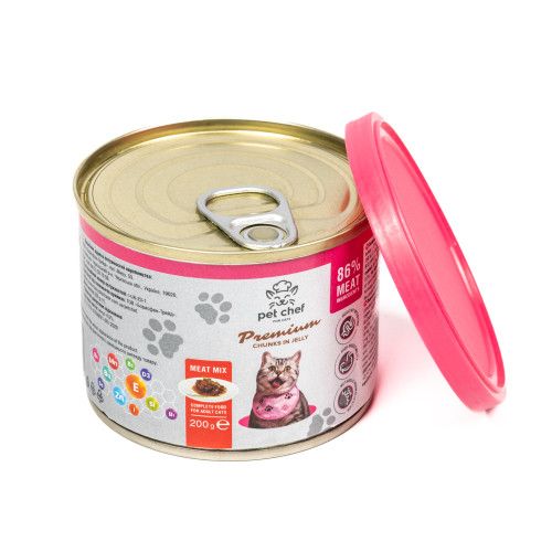 Корм влажный для взрослых кошек Pet Chef кусочки в желе Мясной микс