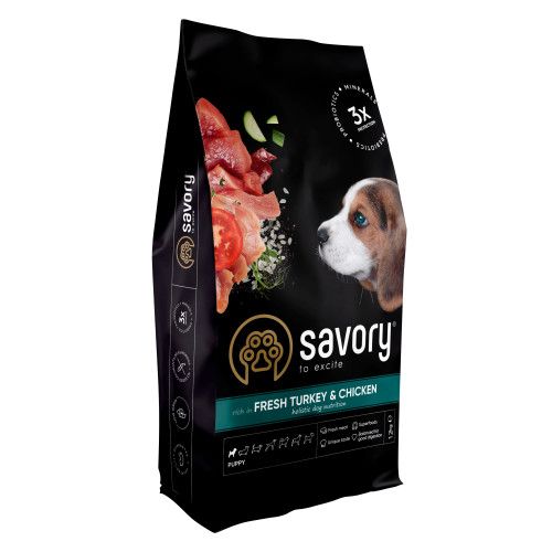 Сухий корм Savory Puppy для цуценят усіх порід зі свіжою індичкою і куркою