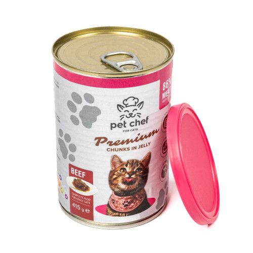 Вологий корм для дорослих котів Pet Chef шматочки в желе з яловичиною 1000 г