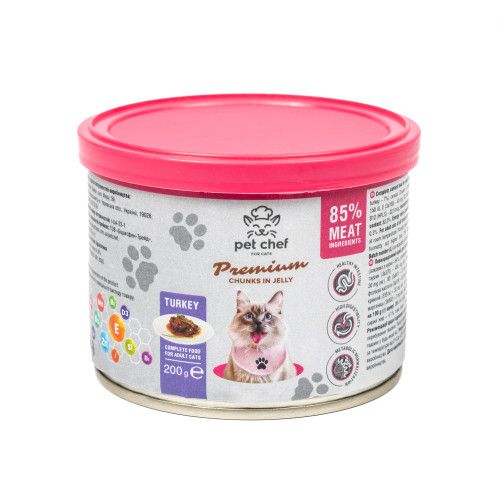 Вологий корм для дорослих котів Pet Chef шматочки в желе з індичкою 1000 г