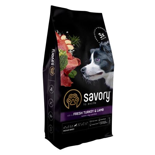 Сухий корм Savory Medium для собак середніх порід зі свіжим ягням та індичкою