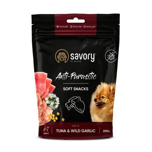 Мягкое лакомство Savory с антипаразитарным эффектом для собак тунец и дикий чеснок 200 г